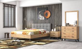 Κρεβάτι διπλό με ύφασμα και ξύλο Ν75