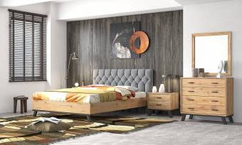 Κρεβάτι διπλό με ύφασμα και ξύλο Ν76