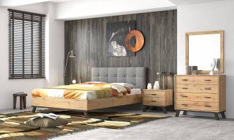 Κρεβάτι διπλό με ύφασμα και ξύλο Ν77